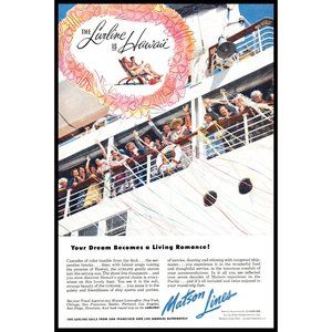 1953 Matson Lines Lurline Cruise Ship Hawaii Vintage Print Ad Sail Away Wall Art